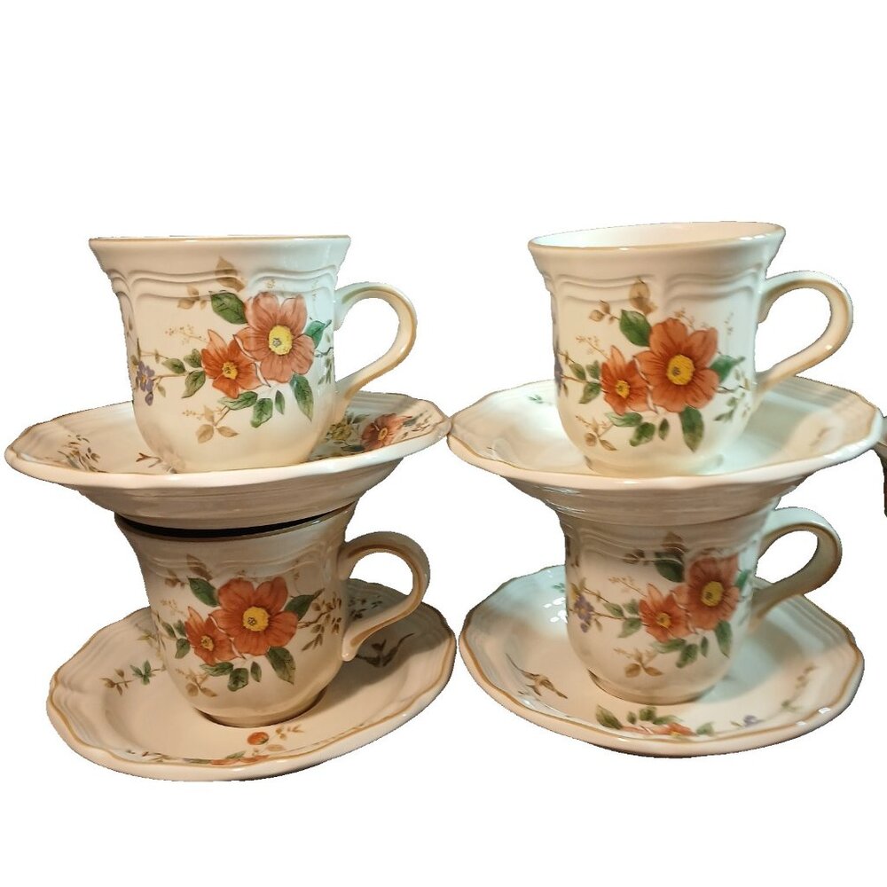Mikasa Heritage Capistrano F2010 4 Cups & Saucers Stoneware Vintage Japan